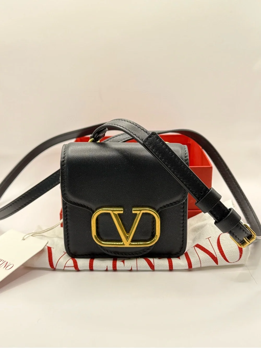 Valentino Garavani Mini V-Logo Crossbody Bag in Black - Calf Leather - NWT